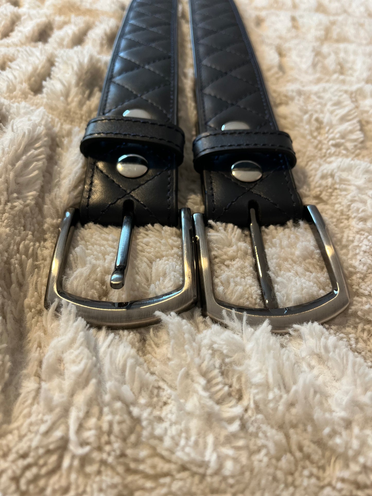 Navy quilted leather belt