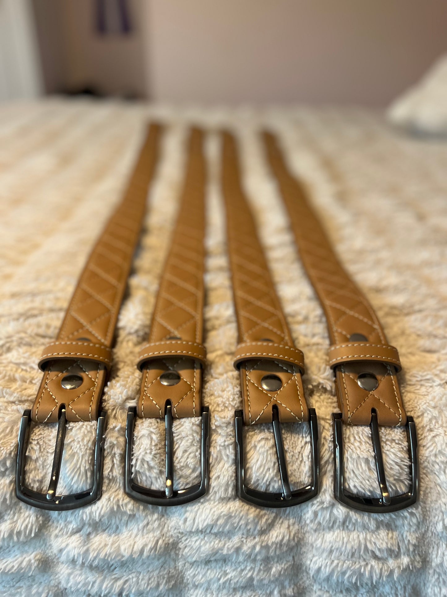 Tan quilted leather belt