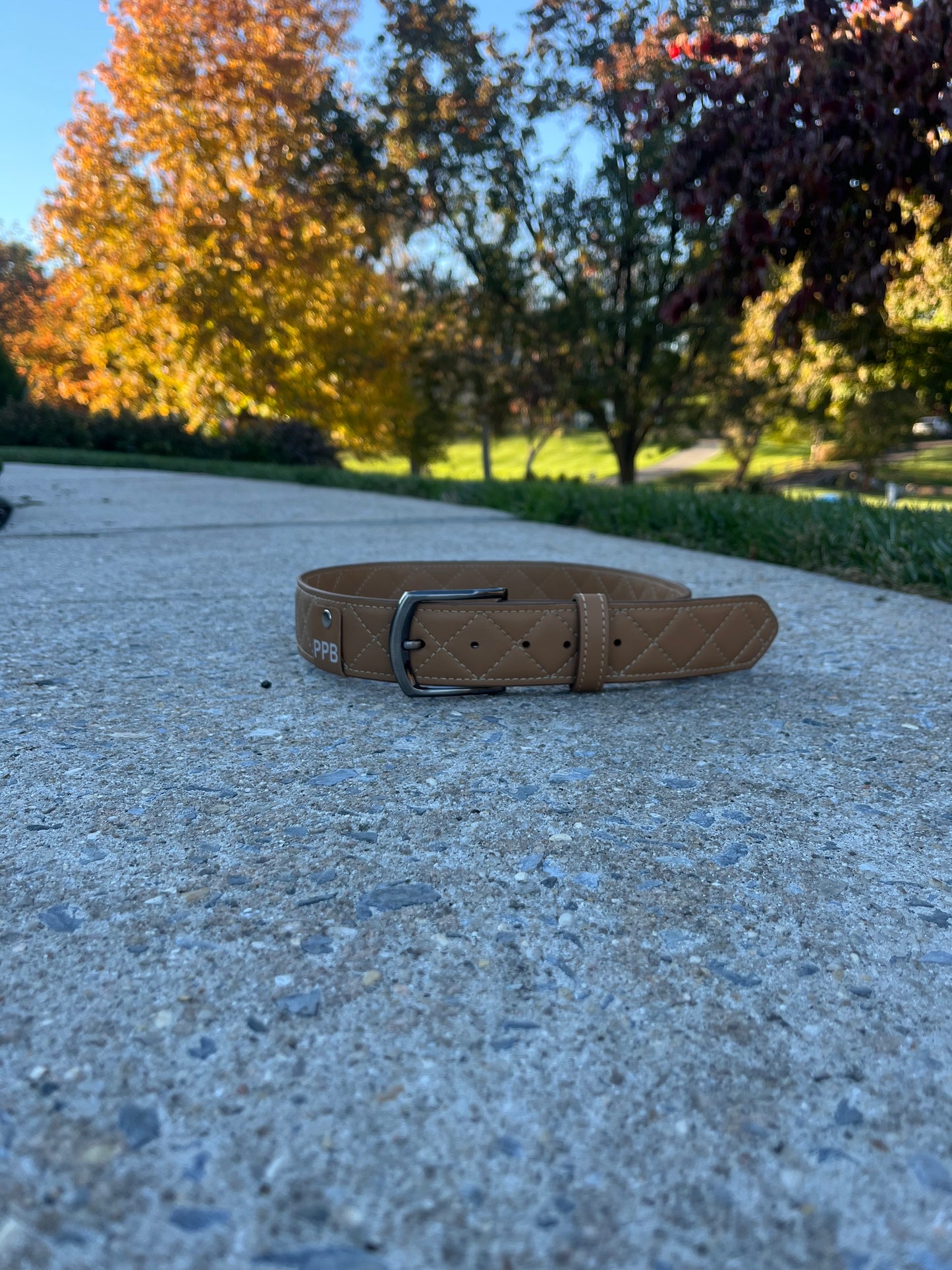 Tan quilted leather belt