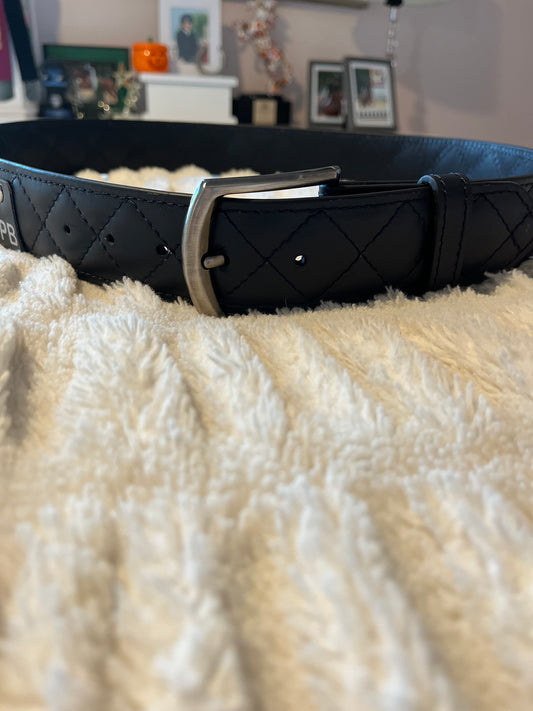 Navy quilted leather belt